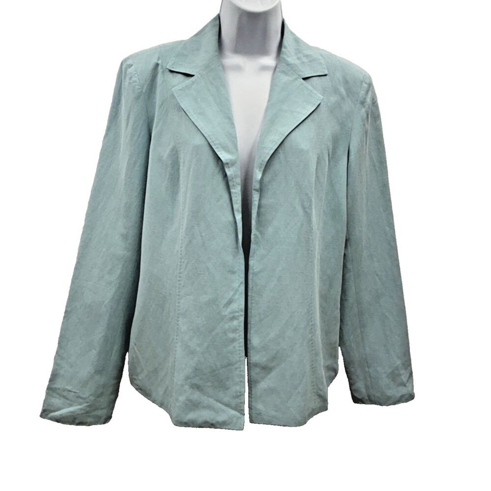 Coldwater Creek Women's M Silk Linen Blue Lightweight Lined Open Blazer Pockets